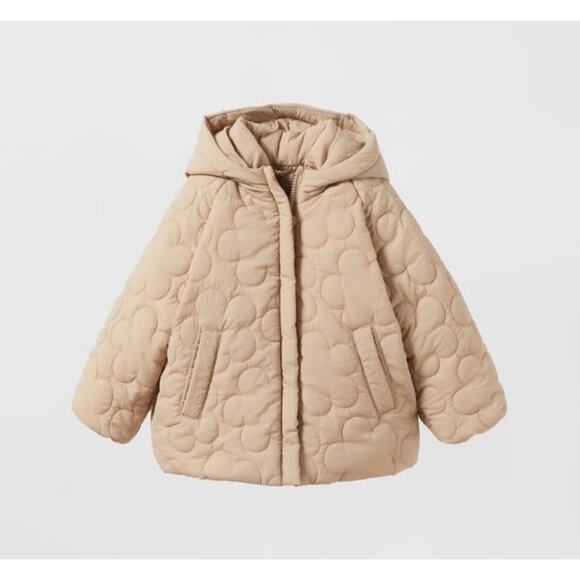 Zara Girls Tan Quilted Puffer Coat Size 2-3 Years - Picture 1 of 9